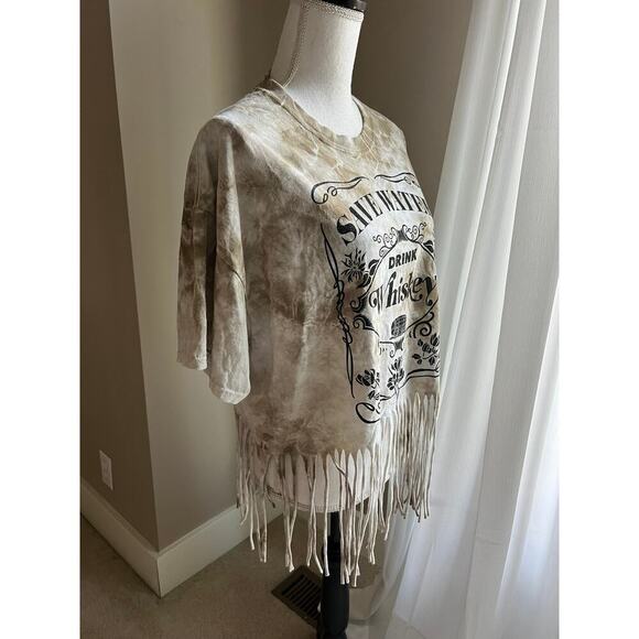 Fifth Sun Save Water Drink Whiskey fringed short sleeve tee size XL - Picture 2 of 4